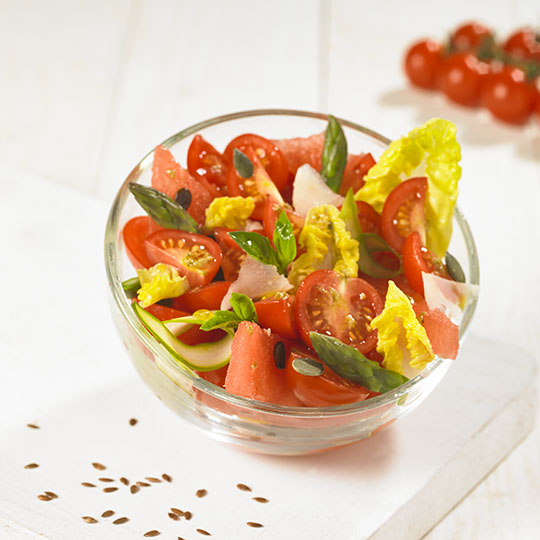 Salade de tomates Sweet Baby et pastèque